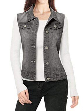 Washed Denim Vest Sleeveless Jean Jacket Button Down
